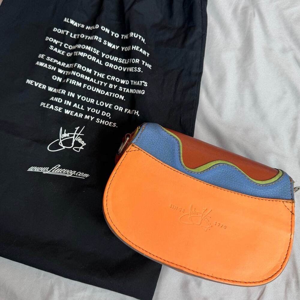 John Fluevog Mini Leather Crossbody Multicolor Orange Blue Green Shoulder Purse - Picture 3 of 16